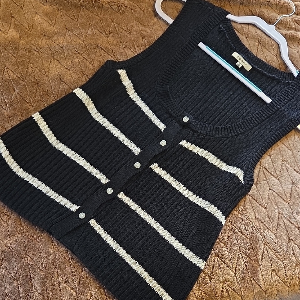 Black and White Striped Knit Vest